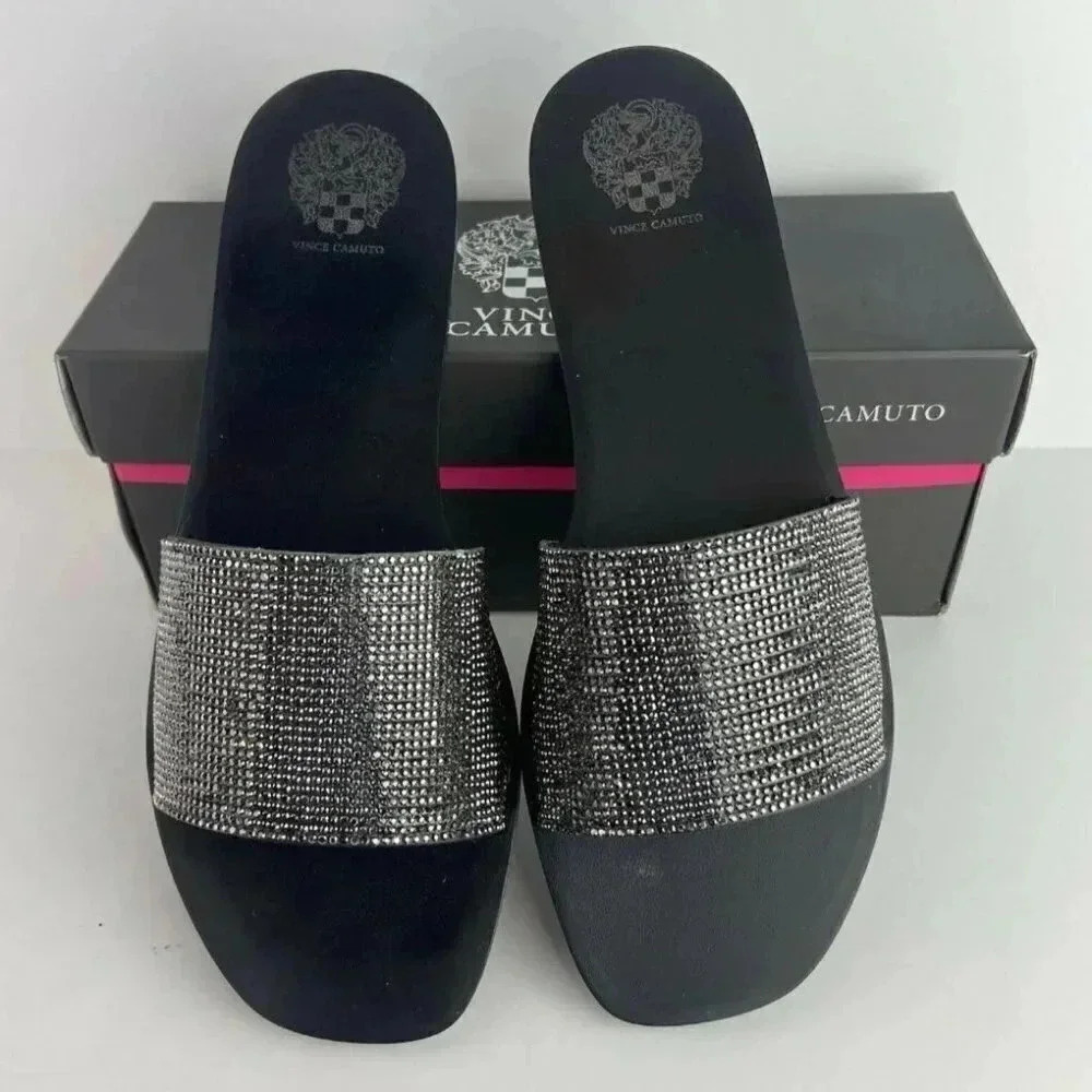 Vince Camuto Women's Jaquell Black Smoke Rhinestone Embossed Jelly Sandal Slide